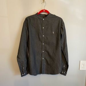 Dark grey Ralph Lauren button up collarless shirt size Lg.